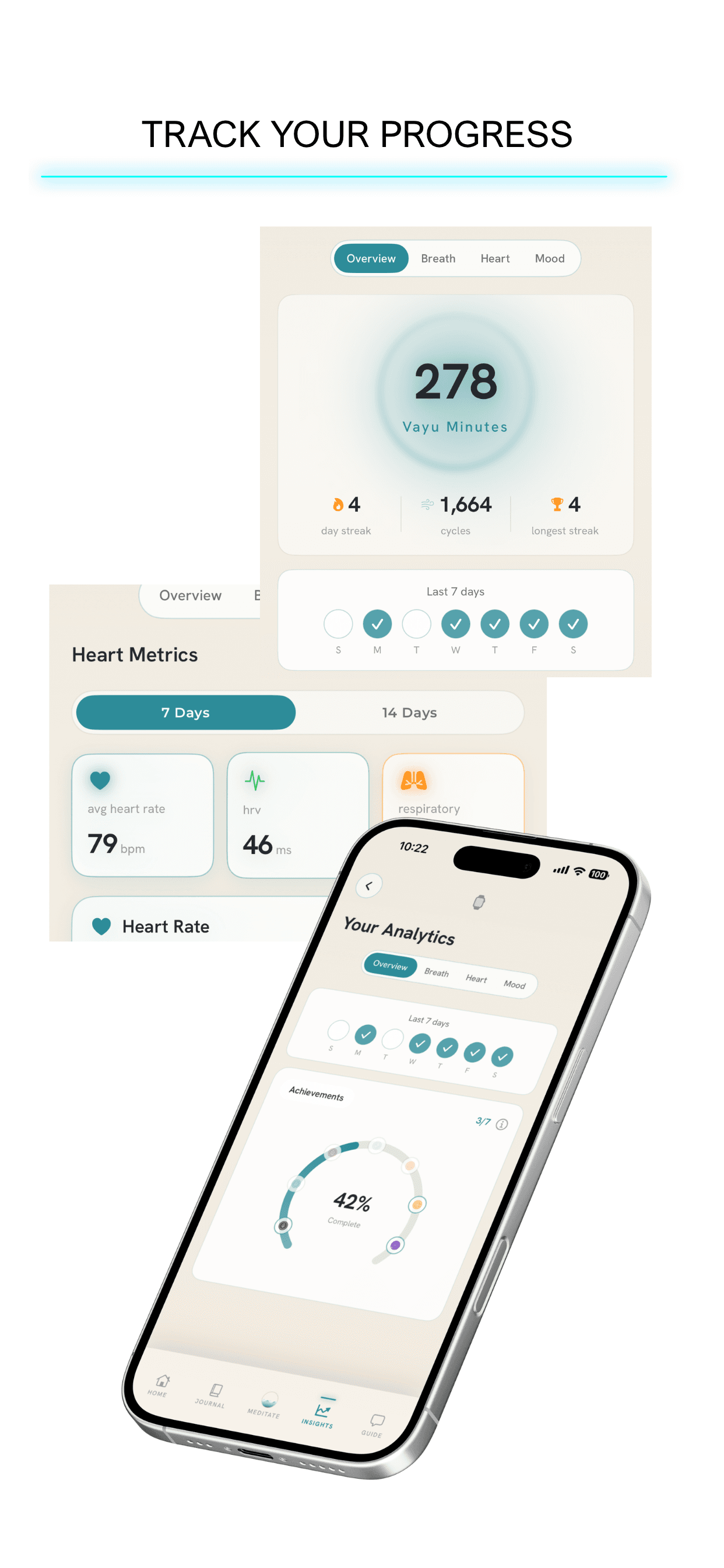 Vayu progress tracking — Vayu minutes, streaks, heart rate and HRV metrics