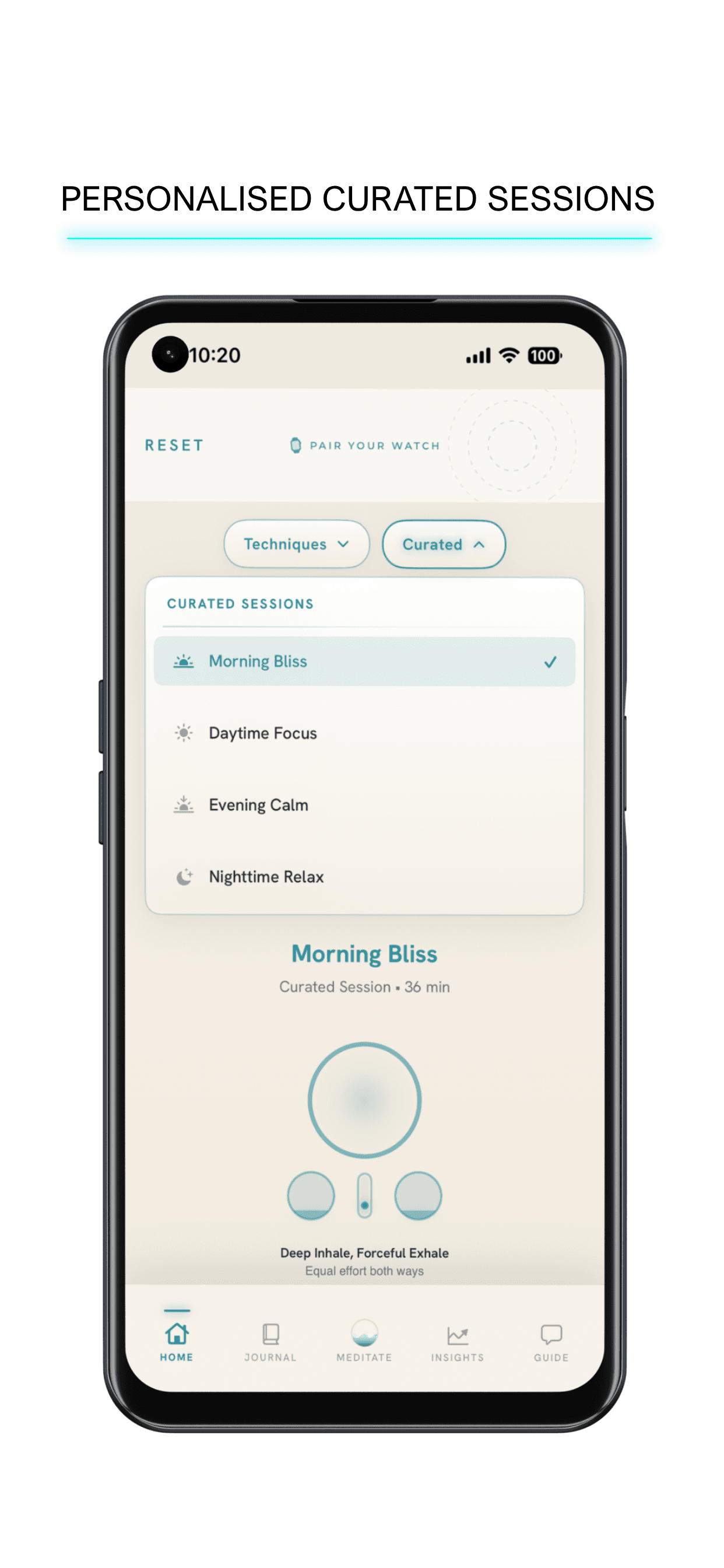 Vayu personalised curated sessions — Morning Bliss, Daytime Focus, Evening Calm, Nighttime Relax