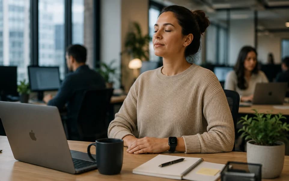 An employee taking a moment at their desk