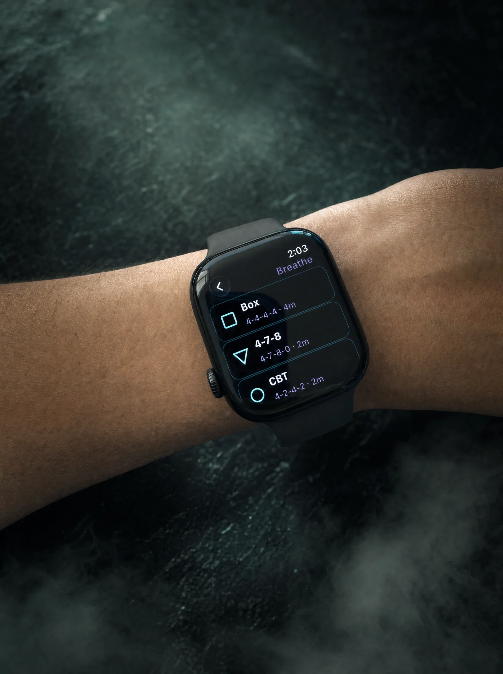 Vayu breathing session choices on a smartwatch